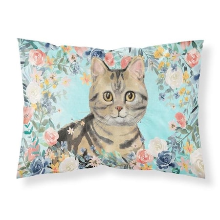 Carolines Treasures Carolines Treasures CK3387PILLOWCASE American Shorthair Brown Tabby Spring Flowers Fabric Standard Pillowcase CK3387PILLOWCASE